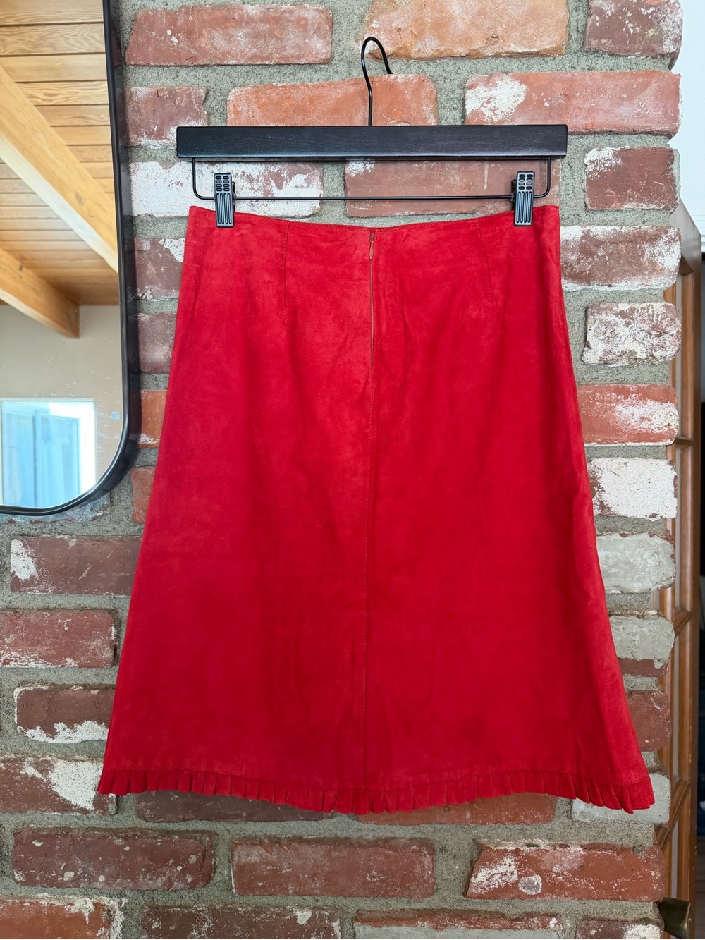 Vintage Red Suede A-Line Skirt with Fringe Hem - Picture 5 of 5